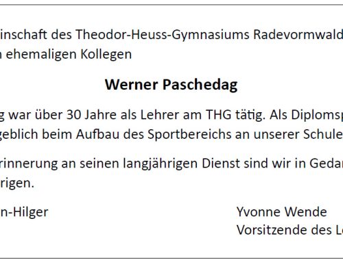 Trauer um Werner Paschedag